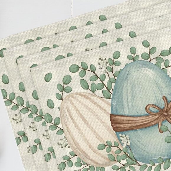 Easter Eggs Placemats Spring Decor Plaid Farmhouse Cottage Table Decorations 4pc - Picture 3 of 3